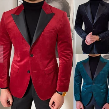 2023 Мужской костюм, Приталенный Бархатный смокинг с отворотом, Блейзер для Жениха, Свадебная вечеринка, Топ, куртка из 2 предметов + брюки