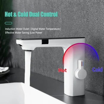 Бесконтактный смеситель для ванны Smart LED Digital Water Temperature Dual Sensor Смесители для раковины для ванной Комнаты с горячей и холодной водой