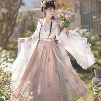 Женский китайский традиционный костюм Ханфу, платье Леди Династии Хань с вышивкой, Одежда Принцессы династии Вэй Цзинь для народных танцев