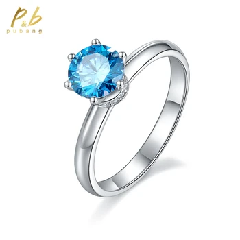 Кольцо с бриллиантом PuBang Blue GRA D Moissanite Fine Jewelry из твердого стерлингового серебра 925 пробы для женщин, Подарок на Свадьбу, Бесплатная доставка