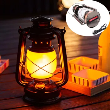 Винтажный Фонарь Для Кемпинга LED Flame Light Аккумуляторная Батарея USB Портативная Вешалка Рыболовная Лампа С Затемнением Для Наружной Садовой Палатки