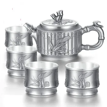 Серебряный чай S999 с чайным набором кунг-фу, чашка, чайник большой емкости, бамбуковый сейф