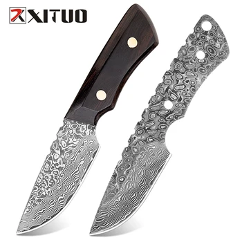 Открытый Прямой нож XITUO, тактический нож, Военный нож, нескладной нож Из высокоуглеродистой дамасской стали, походный нож для выживания