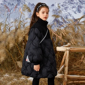Детская Зимняя одежда для девочек, Плотное пальто для девочек 8-14 лет, Модная Стеганая куртка средней длины с меховым воротником, Длинные парки L09