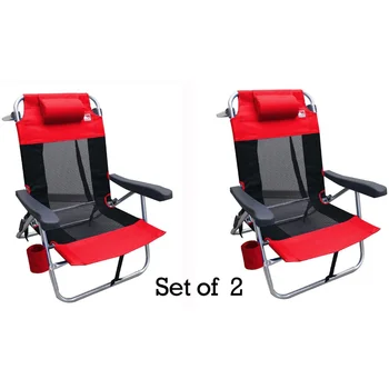 Многопозиционный Плоский Складной сетчатый ультралегкий пляжный стул (2 упаковки) - Красный