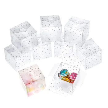 50 шт. Прозрачная коробка конфет в матовую точку, квадратные подарочные пакеты из ПВХ, Детский душ, украшение для вечеринки по случаю Дня рождения, Свадебные пакеты для конфет