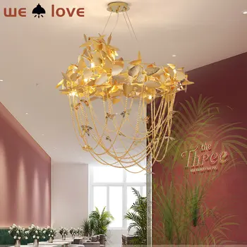 Роскошные люстры с золотым блеском Дизайнерский декор для художественной комнаты Оставляет подвесные светильники для потолка Гостиная отеля Освещение лобби