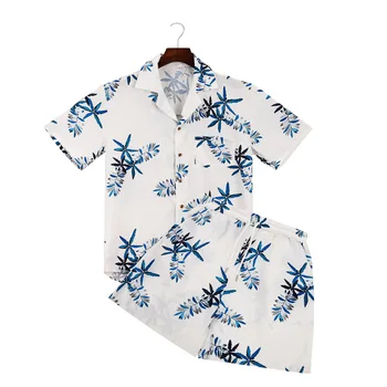 2023 Новых мужских комплекта, Гавайская свободная пляжная одежда с принтом, костюм с коротким рукавом, Удобный повседневный костюм-двойка