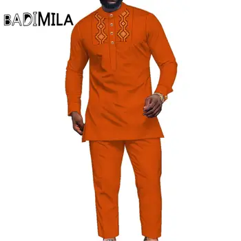 Африканский Мужской топ с длинными рукавами и брюки в стиле Дашики, Мужская футболка с вышивкой из двух частей, Мужская одежда Wyn1899
