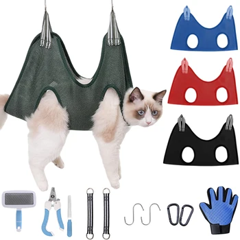 Гамак для ухода за кошкой, Стрижка ногтей для домашних животных, Защита от царапин, Фиксированная сумка для стрижки котенка, Удерживающие сумки для ванны, Набор косметических принадлежностей для домашних животных