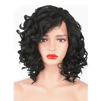 StrongBeauty Женские Синтетические парики на кружеве Спереди, Черные Вьющиеся волосы, Средний парик из натуральных волос