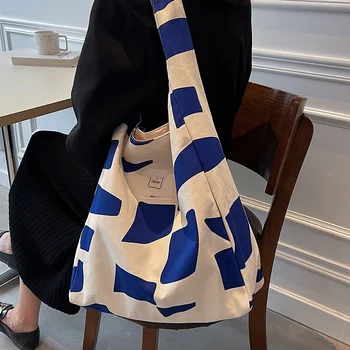 Женская холщовая сумка большой емкости, сумка для покупок на одно плечо, Текстурная сумка для поездок на работу, роскошный контрастный цвет