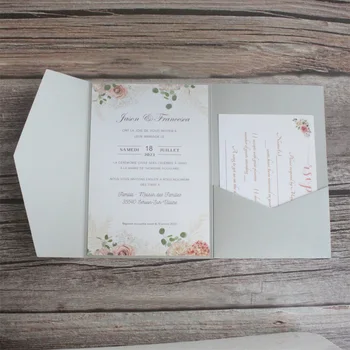 Серебряная пригласительная открытка на свадьбу, трехстворчатый карман, мерцающие приглашения на вечеринку по случаю Дня рождения, персонализированный дизайн, многоцветье