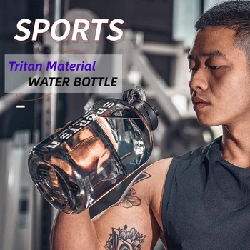 Спортивная бутылка для воды объемом 2 литра, материал Тритан, Спортивная чашка для воды большой емкости, для фитнеса со шкалой, бутылка для воды высокой температуры