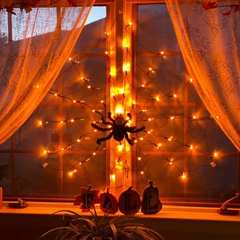80LED Оранжевые фиолетовые гигантские светильники в виде паутины для страшных украшений для вечеринки в честь Хэллоуина на открытом воздухе, на стене Дома, реквизит для Дома с привидениями