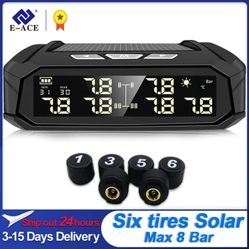 Система контроля давления в автомобильных шинах E-ACE Solar TPMS, цифровой дисплей температуры шин, автоматическая охранная сигнализация с 6 датчиками