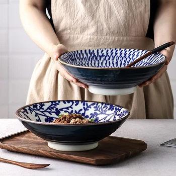 Tigela japonesa de macarrão grande 9.5 polegadas, tigela de cerâmica para sopa, arroz, cozinha