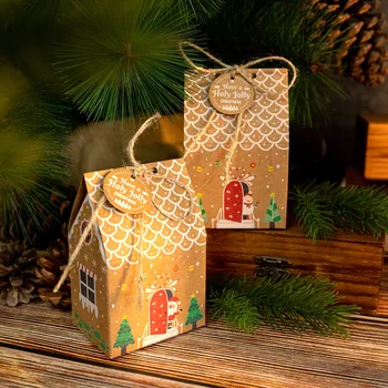 подарочная Маленькая Бумажная коробка из 24 шт., Рождественский Домик, Коробка конфет, Рождественский подарок, Упаковочная коробка из крафт-бумаги