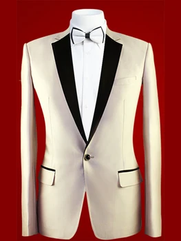 Мужской костюм, СШИТЫЙ ПО ИНДИВИДУАЛЬНОМУ заказу, мужские костюмы цвета шампанского на одной пуговице с черным вырезом на лацкане (пиджак + брюки + галстук + квадратный карман)
