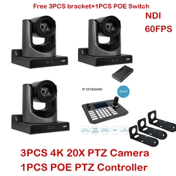 SMTAV POE 3ШТ NDI 4K 20X Оптический Зум PTZ-Камера 3G-SDI HDMI USB IP Потоковый Контроллер PTZ-камеры С Поддержкой протокола ONVIF