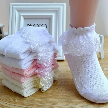 Детские кружевные носки для девочек, однотонные весенне-осенние Летние Сетчатые кружевные короткие носки Принцессы, Детские белые танцевальные носки