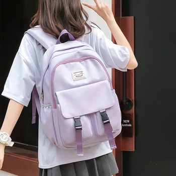 Новый женский Нейлоновый рюкзак для милых девочек, однотонная школьная сумка Большой емкости, Дорожный рюкзак, Женская противоугонная холщовая сумка Mochila