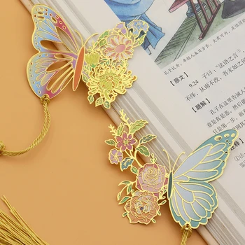 Металлические закладки в виде цветов-бабочек в китайском стиле, изысканно полая подвеска с кисточкой, Зажим для книг, Инструмент для чтения для студентов, школьные принадлежности