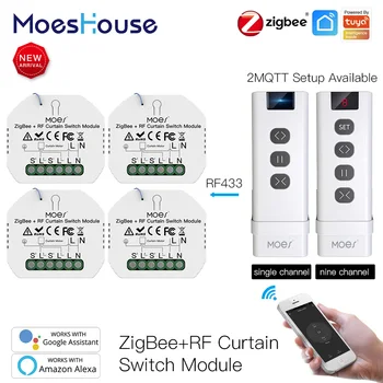 MoesHouse DIY ZigBee Smart RF433 Модуль Переключения Штор для Моторизованных Рулонных штор Motor 2MQTT Smart Life APP Alexa Google Home