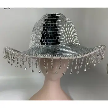 X7YA Ковбойская шляпа ручной работы с Зеркальными Хрустальными Кисточками для Актера Актрисы