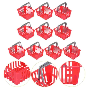 Миниатюрная корзина с ручкой: 10 шт., корзины для супермаркета, крошечные корзины для розничных покупок, контейнер для хранения яиц для домашнего декора, красный