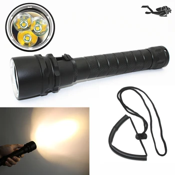 Желтый фонарь для дайвинга Водонепроницаемый фонарь для дайвинга 3x T6 LED для подводной охоты, тактический фонарь 18650