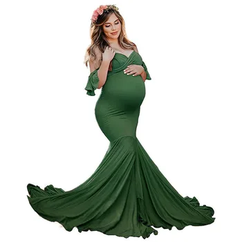 Платья для беременных без плеч для фотосессии, Сексуальное платье для беременных с рукавами и оборками, Новое Платье Макси для беременных женщин, реквизит для фотосъемки