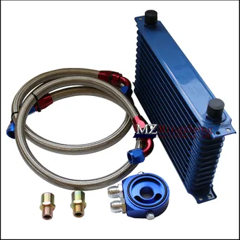 10-рядный Адаптер термостата, комплект масляного радиатора для гоночного двигателя для автомобиля/грузовика, синий Комплект для охлаждения моторного масла AN10