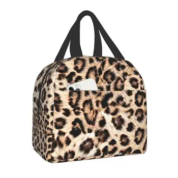 Женская сумка-тоут с леопардовым принтом, переносной холодильник из кожи животного, термос для ланча, Детские школьные сумки для пикника