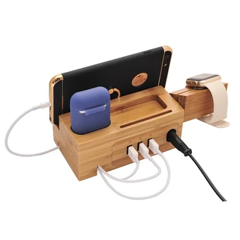 Бамбуковое Дерево 3 USB Зарядная док-станция Для Apple Watch Airpods Зарядное Устройство Док-станция Держатель для iPhone 12 11 Pro XS XR iPad Планшет