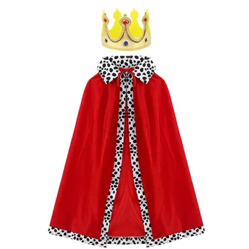 Костюм на Хэллоуин, плащ короля принца, Детский костюм для взрослых, представление на день рождения, Рождественский Красный плащ, накидка с короной