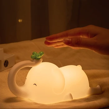 Светодиодный Ночник Милый Слоник Лампа с сенсорным датчиком Силиконовая ночная лампа USB Перезаряжаемая Украшение Спальни Детские подарки на День Рождения