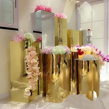 Нержавеющая сталь титановое зеркало свадебный реквизит цилиндрический десертный стол Свадебный стол набор декоративных подставок для торта из пяти частей