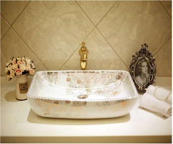 Прямоугольная раковина для ванной комнаты, керамическая столешница, раковины, фарфоровый сосуд ручной росписи XRS5118