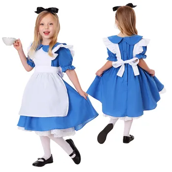 Синий костюм для девочек на Хэллоуин, Карнавал, платье горничной в стиле Лолиты, Косплей, S-XL
