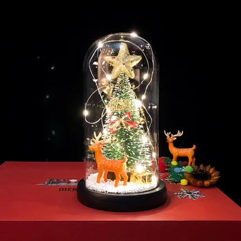 Рождественская елка Стеклянный светодиодный светящийся купол Настольная стеклянная крышка Кедр Украшение в виде Оленя Украшения Рождественское украшение Подарок на Новый год