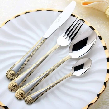 Набор вилок и ножей в стиле ретро в западном стиле, позолоченный Набор золотой посуды, Набор ножей и вилок для разделки посуды из нержавеющей стали