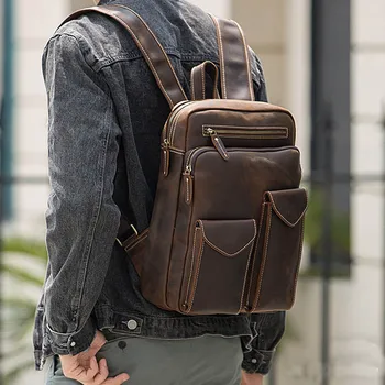 Luufan Рюкзак из натуральной кожи для мужчин, 14-дюймовый Рюкзак для ноутбука, школьная сумка из воловьей кожи, Дорожный рюкзак, уличная сумка, мужская дорожная сумка
