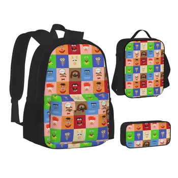 Рюкзаки Muppets для мальчиков и девочек, сумка для книг, школьные сумки для студентов, Мультяшный детский рюкзак, сумка для ланча, сумка для ручек, набор из трех предметов
