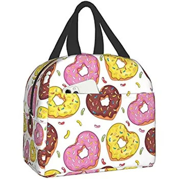 Ланч-бокс Love Donuts, Изолированные Ланч-боксы, Водонепроницаемая сумка для ланча, Многоразовая сумка для ланча с передним карманом для офиса, пикника, школы