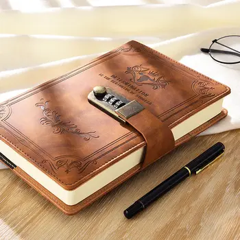 200 Halaman A5 Retro Password Buku Dengan Kunci Buku Diary Buatan Tangan Kreatif Tebal Notebook Alat Tulis Buku Rahasia