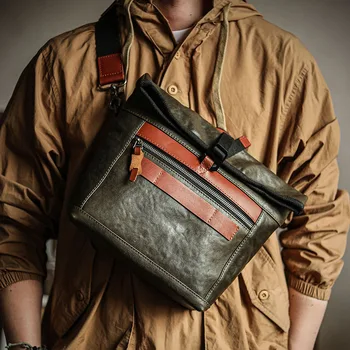 AETOO Оригинальная молодежная сумка через плечо в стиле ретро, повседневная однотонная сумка-мессенджер из воловьей кожи первого слоя, диагональная портативная сумка для iPad