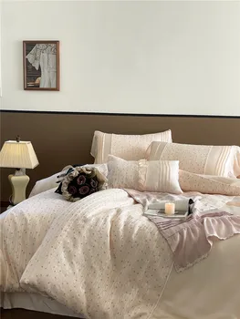 Комплект из четырех предметов Tencel во французском стиле, Хлопковый пододеяльник с цветочным принтом, Шелковистое и прохладное постельное белье