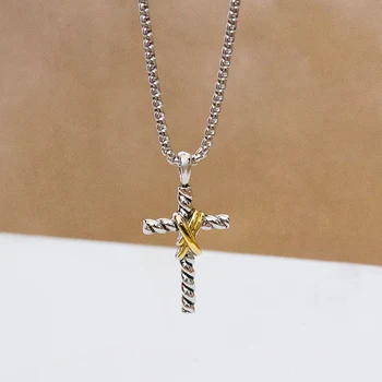 Ретро Ожерелье с крестом в стиле хип-хоп, Поп, Двойной X, Новая линия, Женская Мужская подвеска