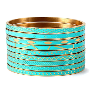 Брендовый браслет с голубой эмалью, геометрический браслет из нержавеющей стали, Золотые украшения для женщин, Свадебная бижутерия Love femme